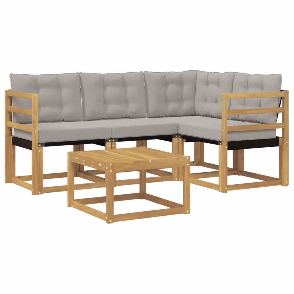 Set di divani da esterno a L con tavolino vidaXL in legno di acacia, colore bianco e grigio – 2