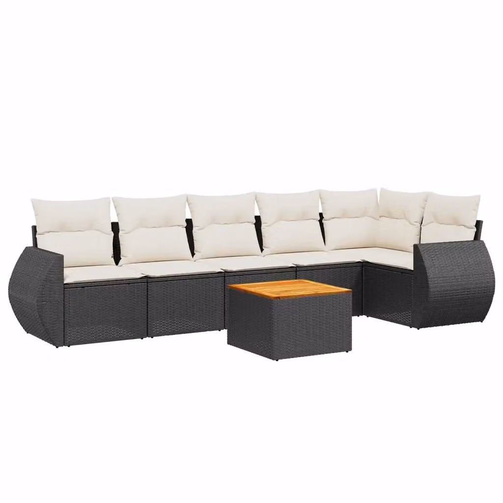 vidaXL Set Divani da Giardino a L con Cuscini 7pz in Polyrattan Nero e Telaio in Metallo – 2