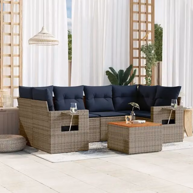 Set di Divani da Giardino a L vidaXL in Polyrattan Grigio con Cuscini e Tavolino da Esterno