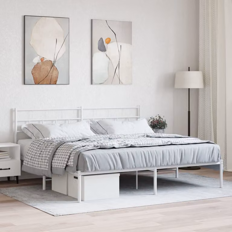 vidaXL Giroletto con Testiera in Metallo Bianco L/P/H: 180 x 200 x 90 cm