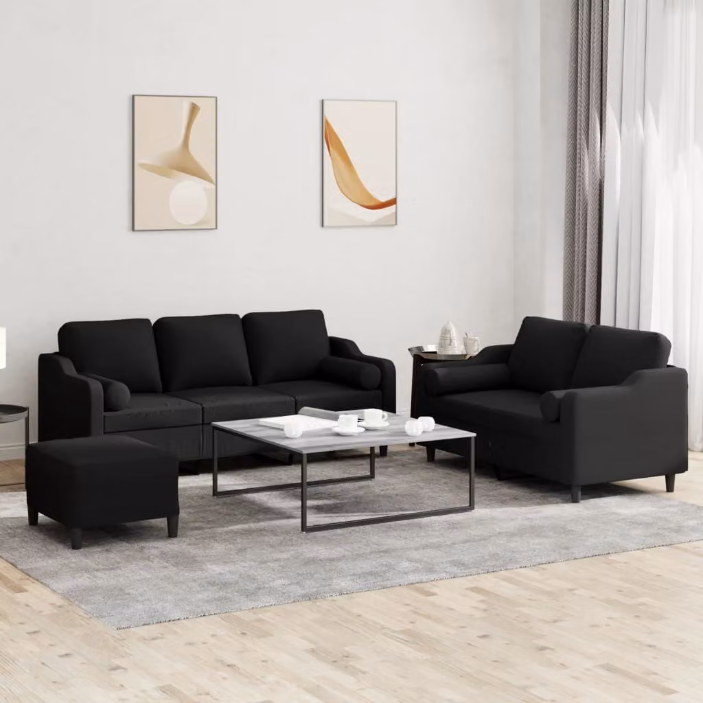 Maison Exclusive - Set divano a 3 pezzi con cuscini in tessuto nero