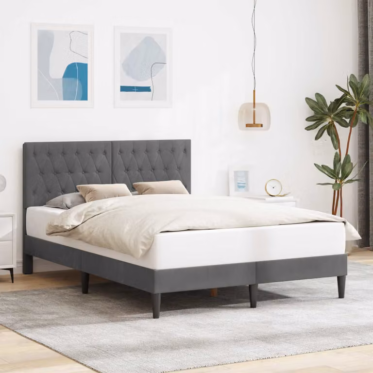 Struttura del letto moderna vidaXL in velluto grigio con doghe in legno, L/P/H: 164 x 160 x 202 cm
