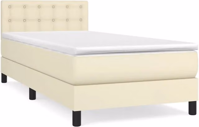 Letto singolo | Letto per adulti | Giroletto a Molle con Materasso Crema 90x190 cm in Similpelle