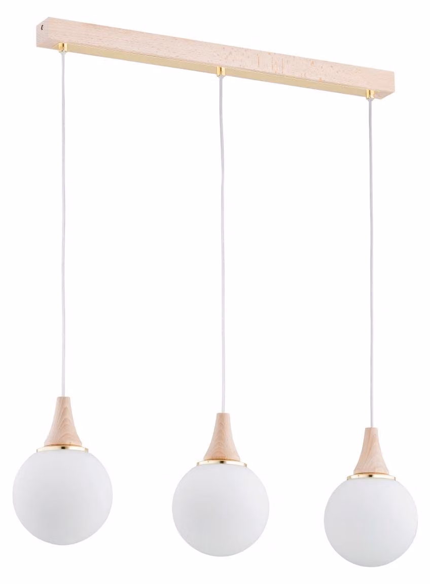 Lampada a sospensione TRENTO in legno chiaro, bianco e oro, 3xE14x15W, legno, dimensioni: 73x82x15 cm, IP20, Alfa