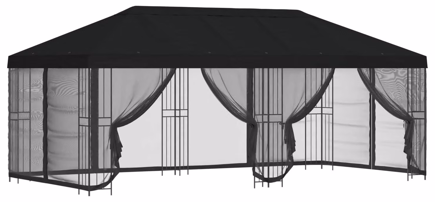 Gazebo con pareti laterali 6 x 3 m Nero Poliestere e Acciaio