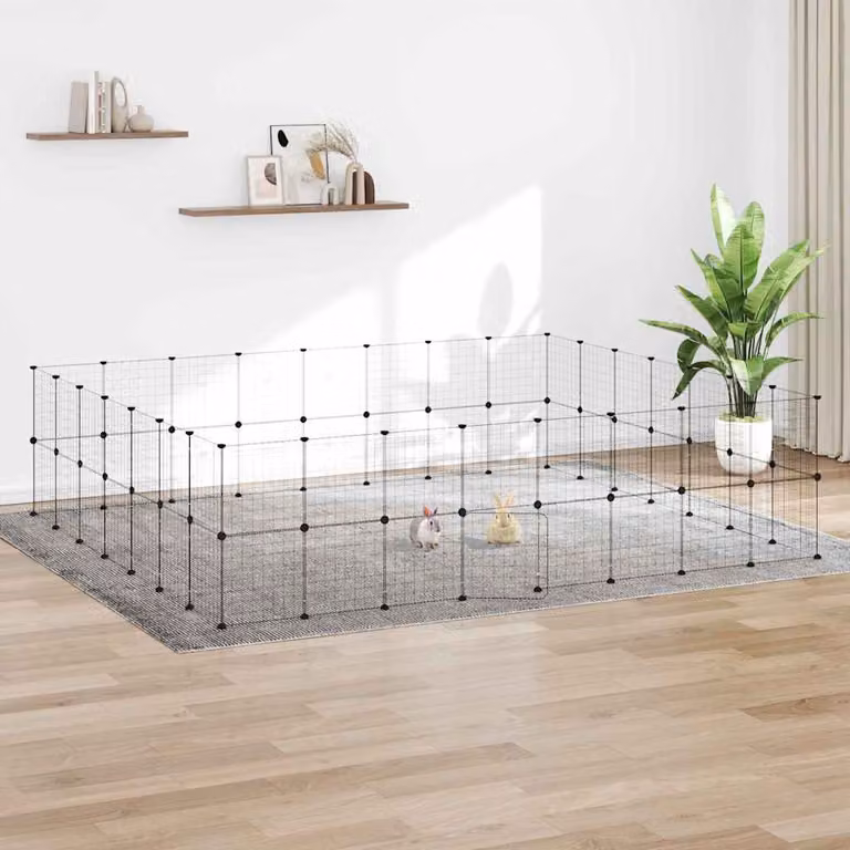 vidaXL Gabbia per Animali in Acciaio con 60 Pannelli e Porta, Colore Nero, L/P/H: 280 x 70 x 245 cm