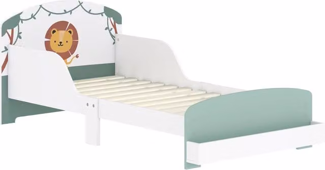 Letto per bambini Giordanoshop in MDF con scomparti laterali e scaffale, Verde e Bianco, L: 150 cm, P: 77 cm, H: 60 cm