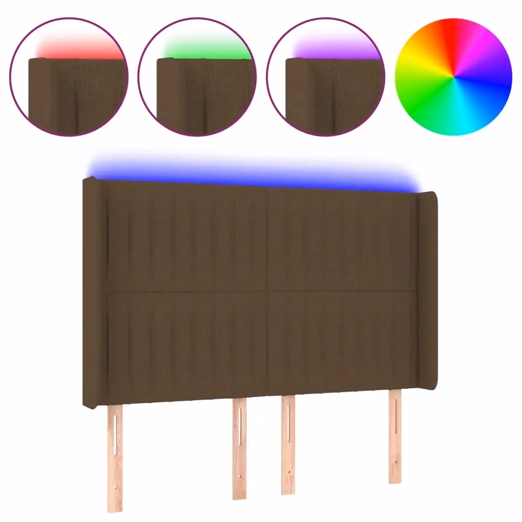 Testiera con LED e porta USB vidaXL in tessuto marrone scuro L: 147 cm, P: 16 cm, H: 118/128 cm – 2