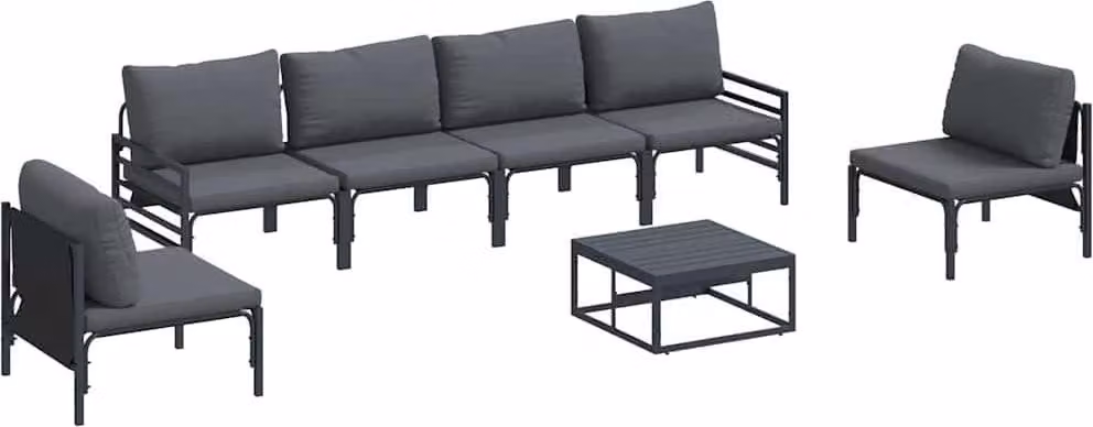 Set Divano da Giardino con cuscino 7 pcs Nero Acciaio