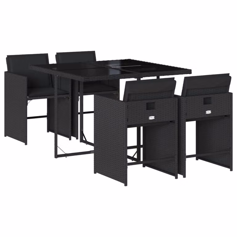 Set da Pranzo da Giardino 5 pz Nero con Cuscini in Polyrattan