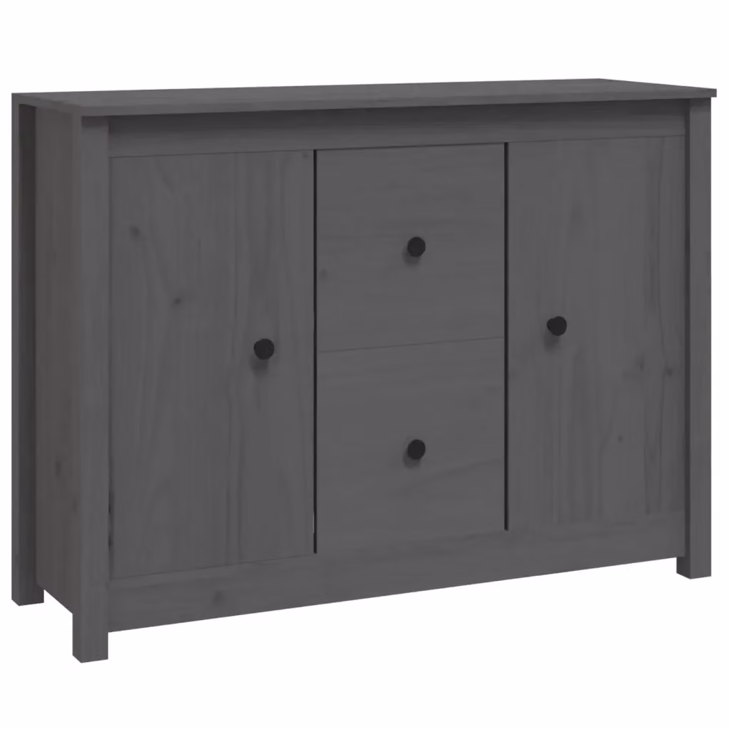 Credenza vidaXL in legno di pino massello grigio, L/P/H: 100 x 35 x 74 cm – 2