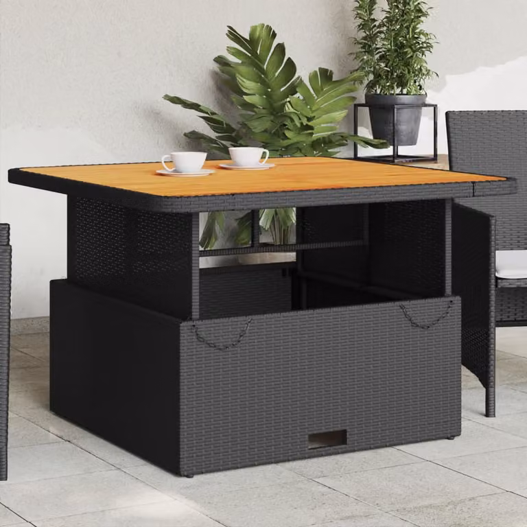 vidaXL Tavolo da Giardino Quadrato in Polyrattan e Legno di Acacia, Nero e Marrone, L/P/H: 110 x 110 x 71 cm
