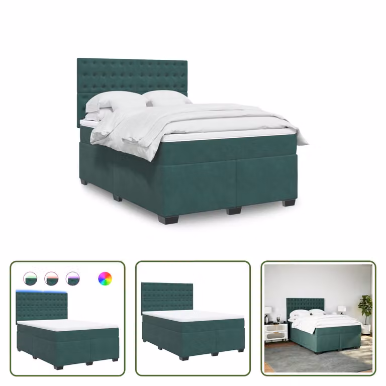 The Living Store Letto a molle con materasso verde scuro 140x190 cm in velluto