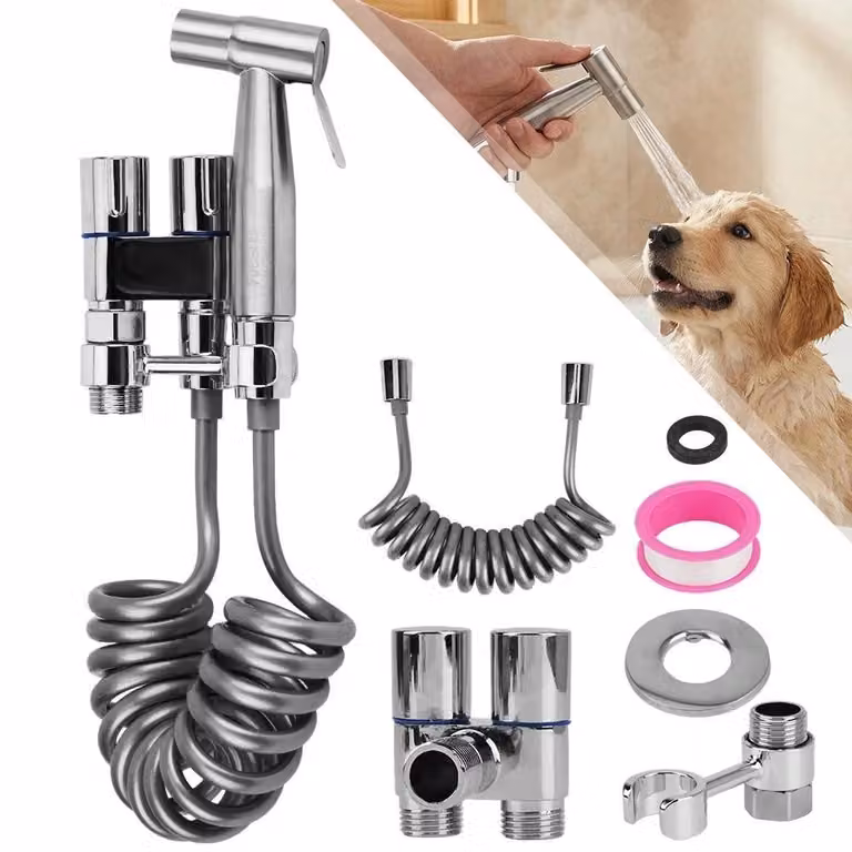 Doccetta per bidet con supporto in acciaio inossidabile, soffione manuale per WC, set da bagno per l'igiene intima
