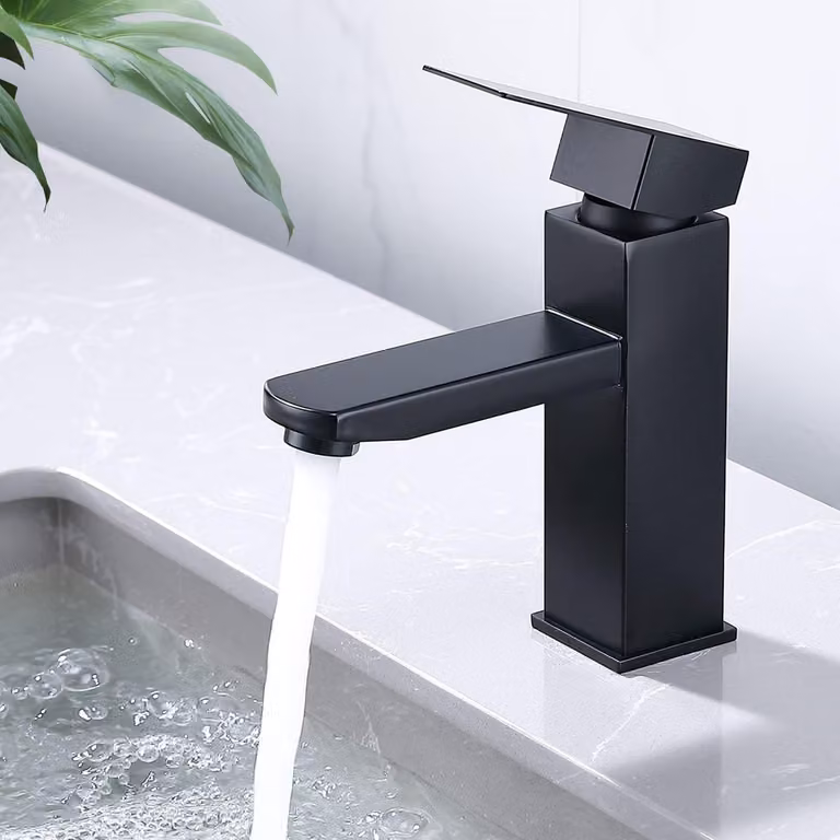 Miscelatore monocomando nero opaco in acciaio inossidabile per lavabo, con attacco da 32-38 mm