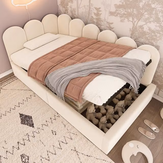 Divanetto con contenitore REDOM in velluto beige L/P/H: 190 x 90 x 37 cm