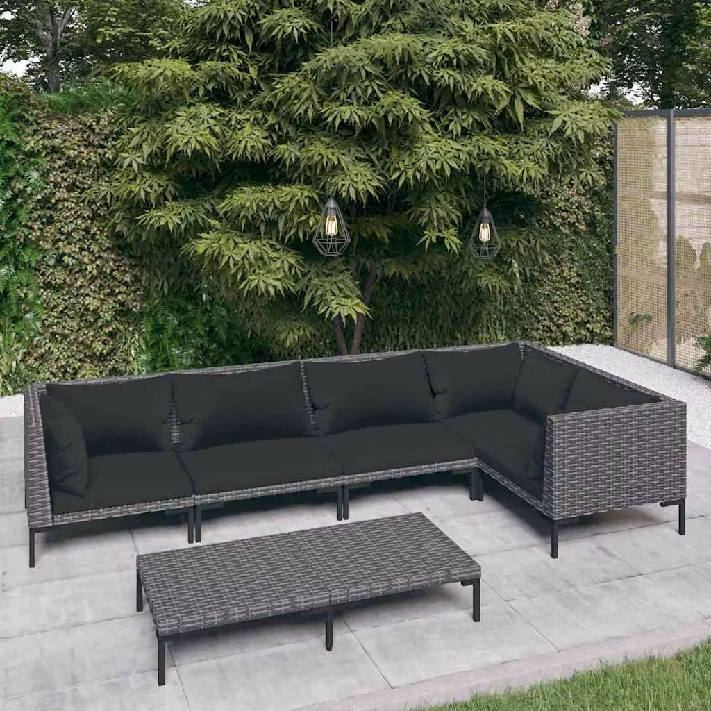 Set da giardino vidaXL composto da 6 pezzi con divano a L, tavolino e cuscini in polyrattan color antracite