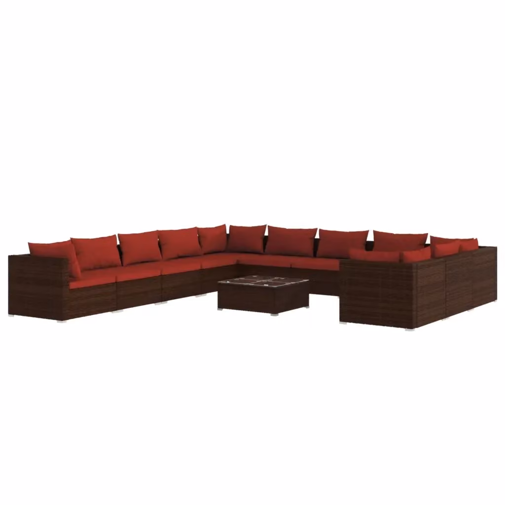 Set di Divani da Giardino a Forma di U con Tavolino vidaXL, Colore Marrone e Rosso, con Cuscini Inclusi e Rivestimenti Rimovibili – 2
