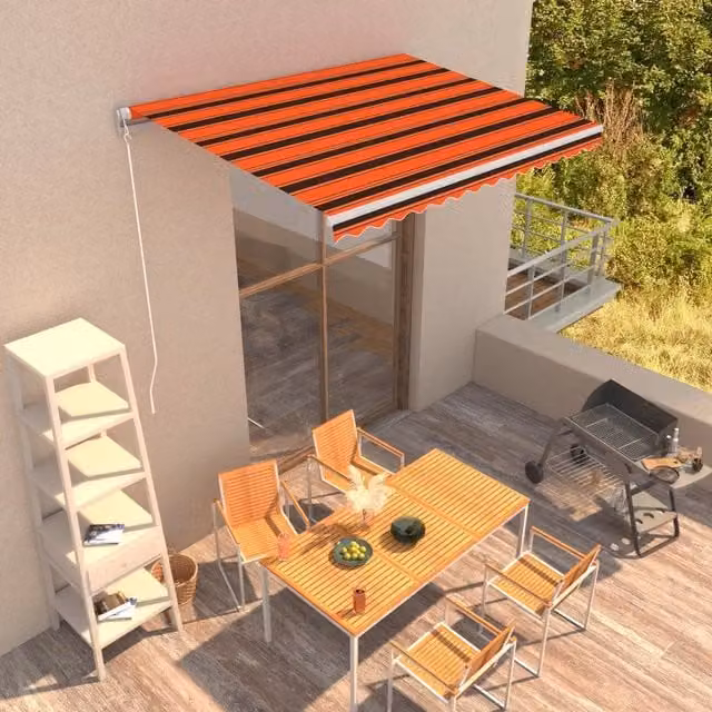 Tenda da Sole Retrattile Manuale-Tenda parasole per Patio 350x250 cm Arancione e Marrone 424319