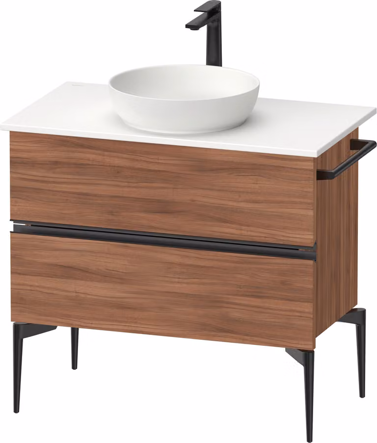 Duravit Sivida Meuble sous-lavabo sur console, 2 tiroirs, poignée noire diamantée mate, 845x475x548mm, SV46580BD790000, SV46580BD790000