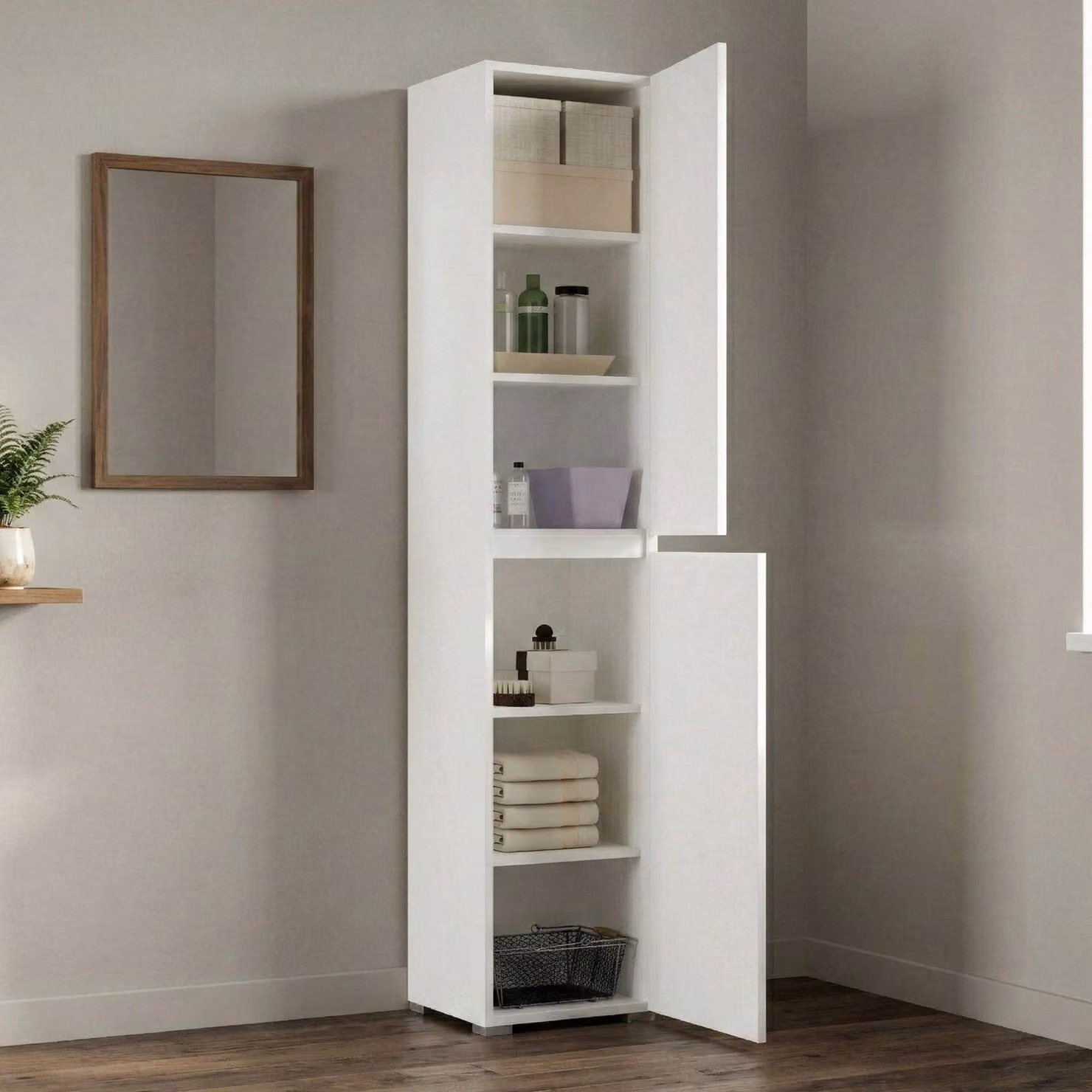 Dmora Armadio Multiuso 2 Ante Daisuke 37x195h cm Bianco, 2 Ante 6 Vani Italy