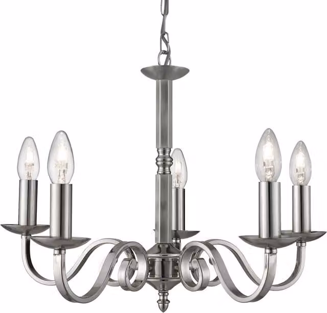 Lampadario Sospeso Contemporaneo SEARCHLIGHT Richmond in Metallo Argento con 5 Luci E14 e Altezza Regolabile