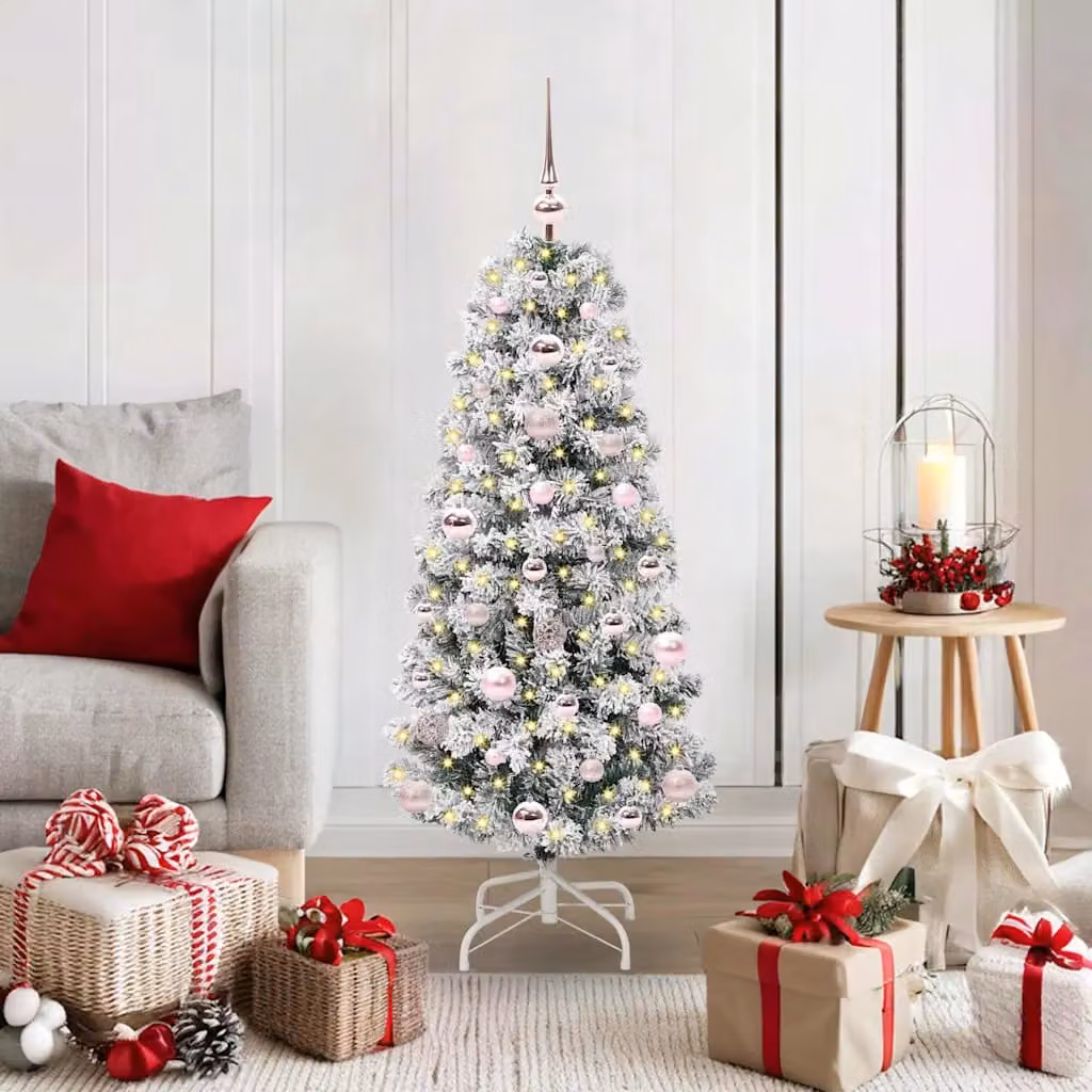 Albero di Natale Artificiale vidaXL con Luci LED Dimmerabili Bianco Caldo, Verde e Bianco, Altezza: 150 cm, Diametro: 120 cm