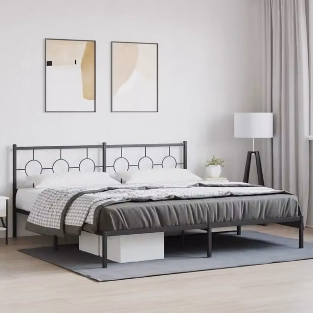 Giroletto con Testiera-Struttura Letto con testiera in Metallo Nero 193x203 cm 466396