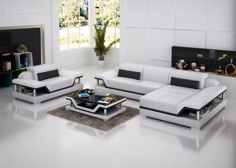 Design Ledersofa Sofa Couch Polster Eck Wohnlandschaft Garnitur Sofa USB LED