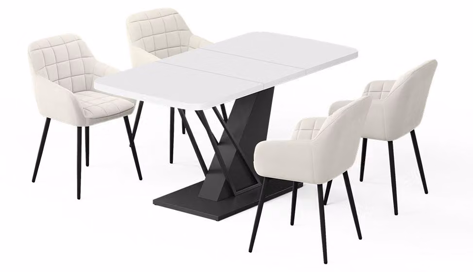 Set di tavoli da pranzo Vicco Fenaro Bianco/Nero 120 x 80 cm con 4 sedie da pranzo, Model 62771