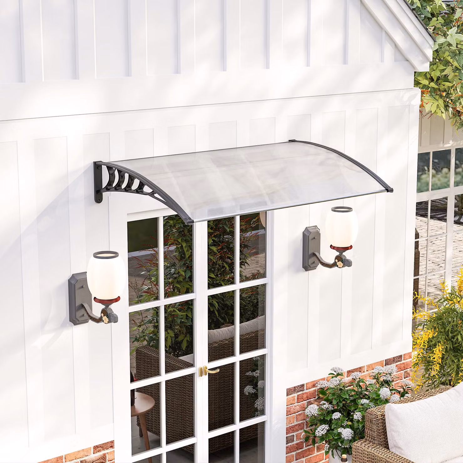 Tenda da sole curva Outsunny in policarbonato, PP e alluminio, Nero e Trasparente, L 150 x P 90 x H 25 cm – 2
