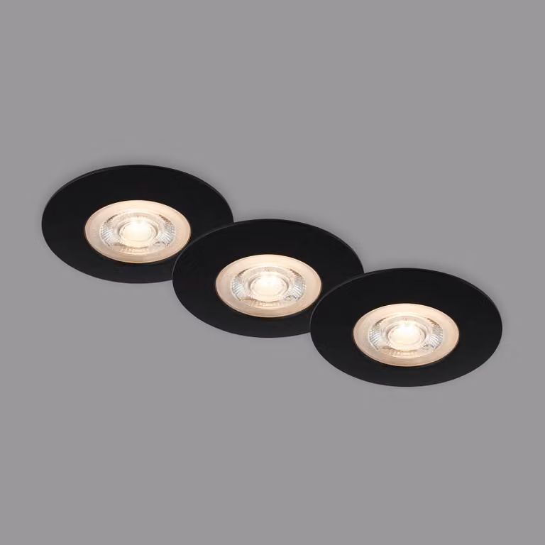 Briloner Faretto LED da incasso Kulana nero set 3x IP65, Nero, Soggiorno / Sala da pranzo, Plastica, Moderno