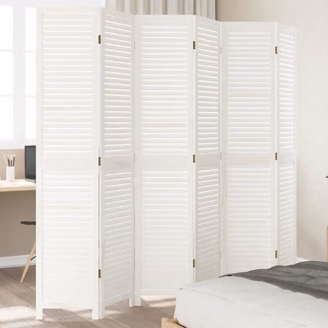 Divisorio Ambienti 6Pannelli Bianco Retrò Legno Massello di Paulownia 358843
