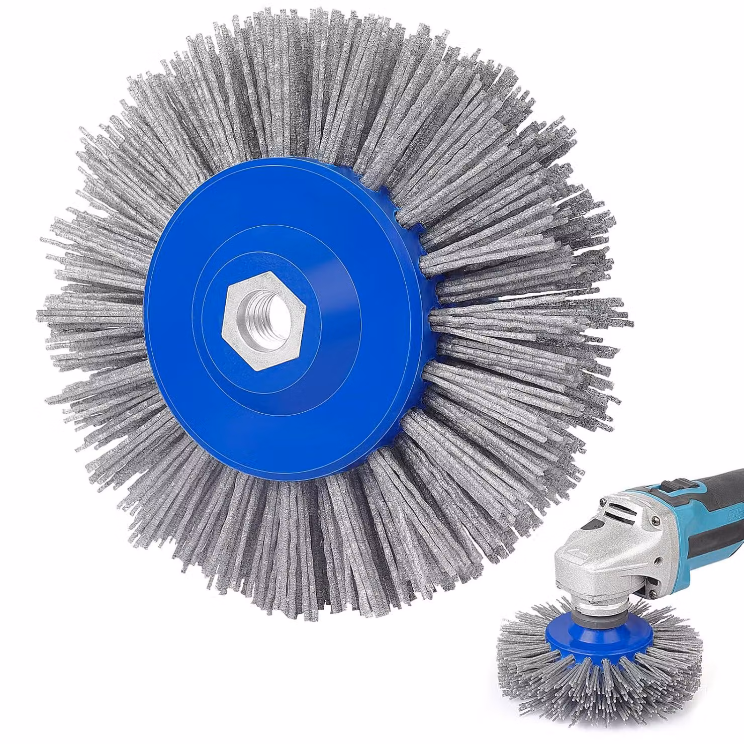 Spazzola abrasiva in nylon, grana 60, diametro 150 mm, per lucidatrice con attacco filettato M14