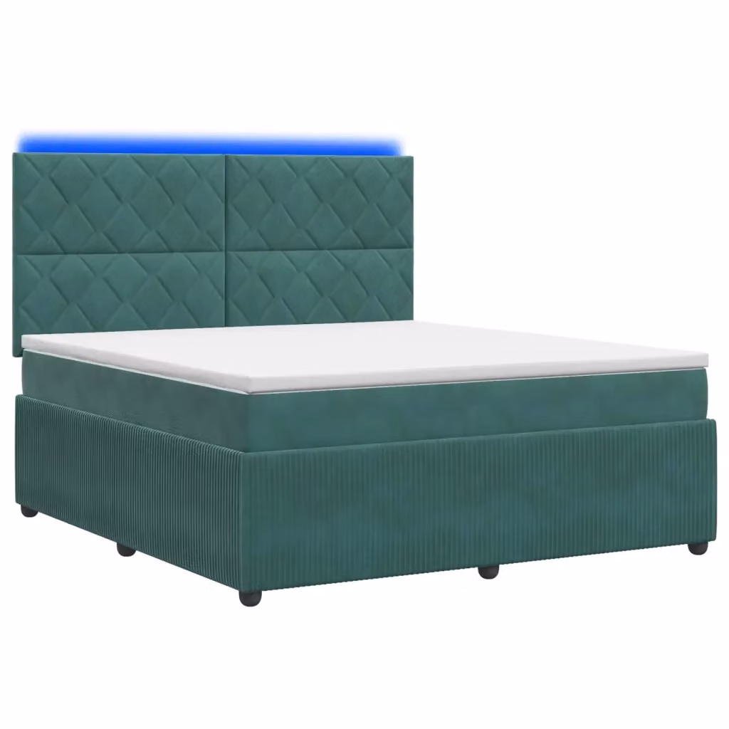 Letto Box Spring vidaXL in Velluto Verde con Materasso Ibrido e Illuminazione LED, L/P: 160 x 200 cm – 2
