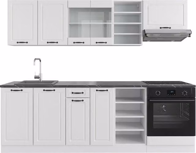Cucina componibile Vicco R-Line Bianco rustico con piano Antracite, L: 240 cm, H: 206,8 cm, P: 60 cm – 1