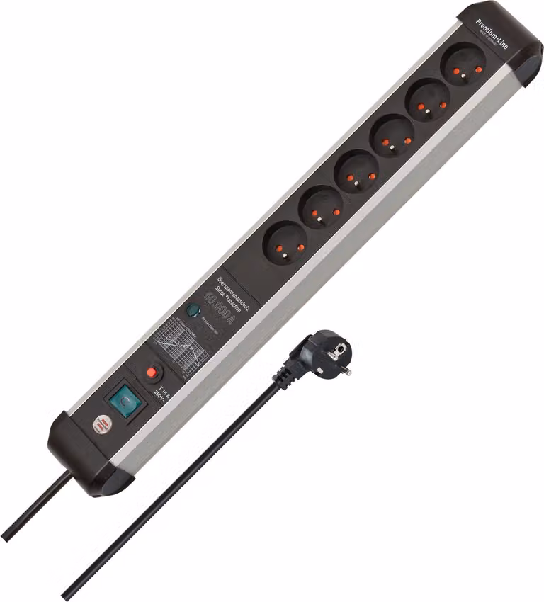 PDU Premium Protect-Line di BRENNENSTUHL, 6 prese, 3 m, argento/nero, con interruttore e protezione da sovratensioni
