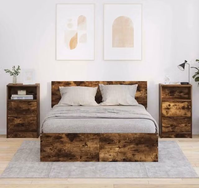 Set di 2 comodini moderni vidaXL in legno MDF color rovere fumo L/P/H: 40 x 30 x 67 cm