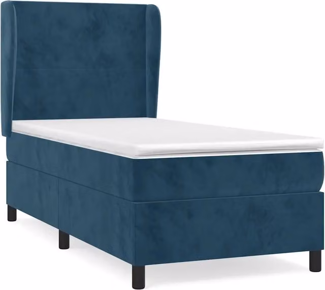 Letto singolo | Letto per adulti | Giroletto a Molle con Materasso Blu Scuro 90x200 cm in Velluto