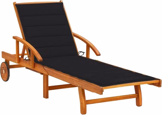 Lettino prendisole Outsunny in legno di acacia con cuscino marrone e nero per giardino e terrazzo