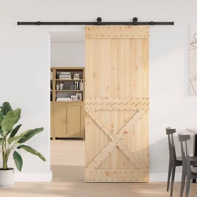 Porta scorrevole minimalista vidaXL NARVIK in legno e acciaio, colore Naturale e Nero, L: 95 cm, H: 210 cm