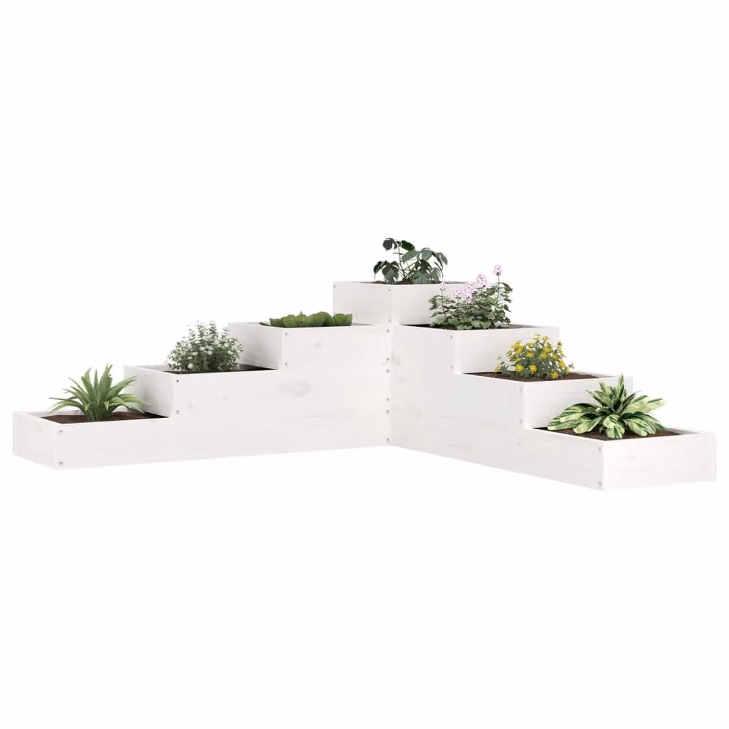 Fioriera da giardino vidaXL a 4 ripiani in legno di pino massello, colore bianco, L: 106 cm, P: 36 cm, H: 104,5 cm