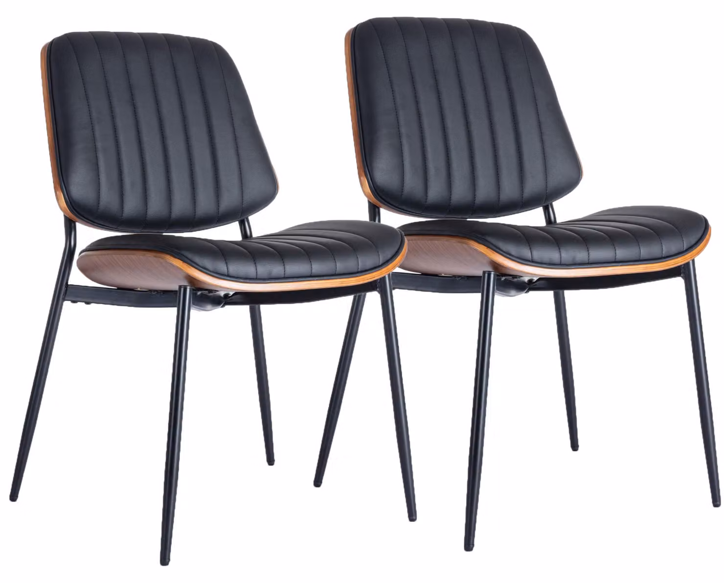 Set di 2 sedie da pranzo in ecopelle, con schienale in legno multistrato e gambe in metallo nero, colore nero