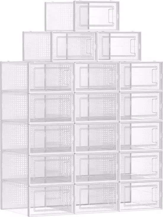 Set di scatole per scarpe n. 18, bianco trasparente, impilabili, taglia 42