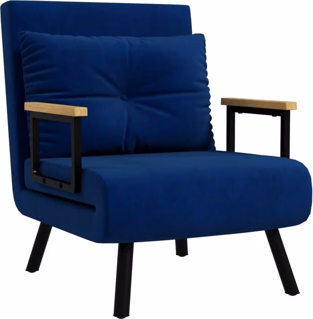 Poltrona Letto Singola 3 in 1 Reclinabile in Velluto Blu, Divano Salvaspazio per Casa con Cuscino, 63x73x81 cm