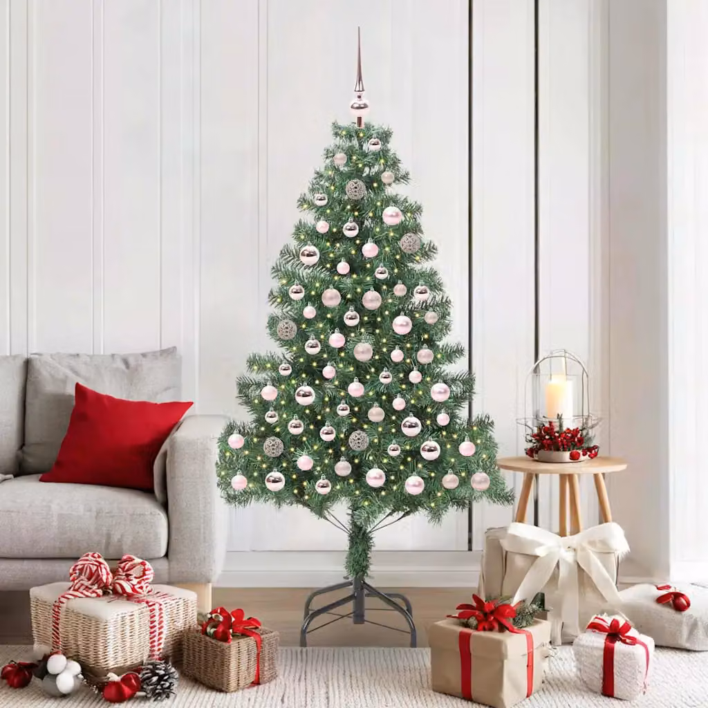 Albero di Natale moderno vidaXL verde in PVC con luci LED bianco caldo, Altezza: 180 cm