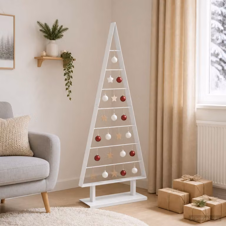 Albero di Natale moderno in metallo vidaXL KUOPIO, colore bianco, Altezza: 125 cm