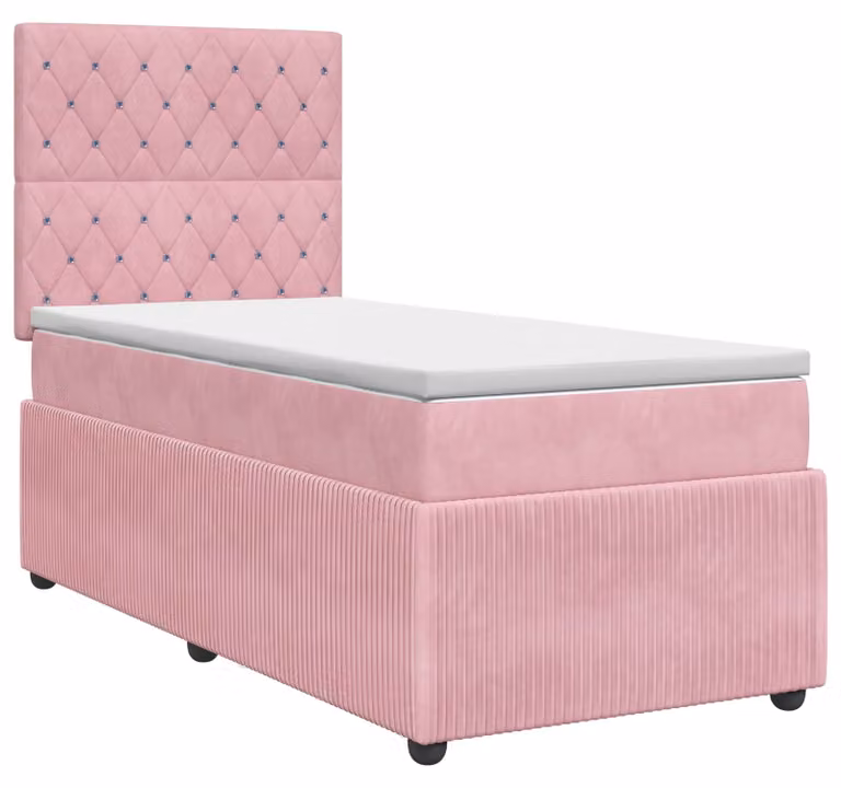 Letto a molle con materasso e testata rosa 100 x 200 cm in velluto