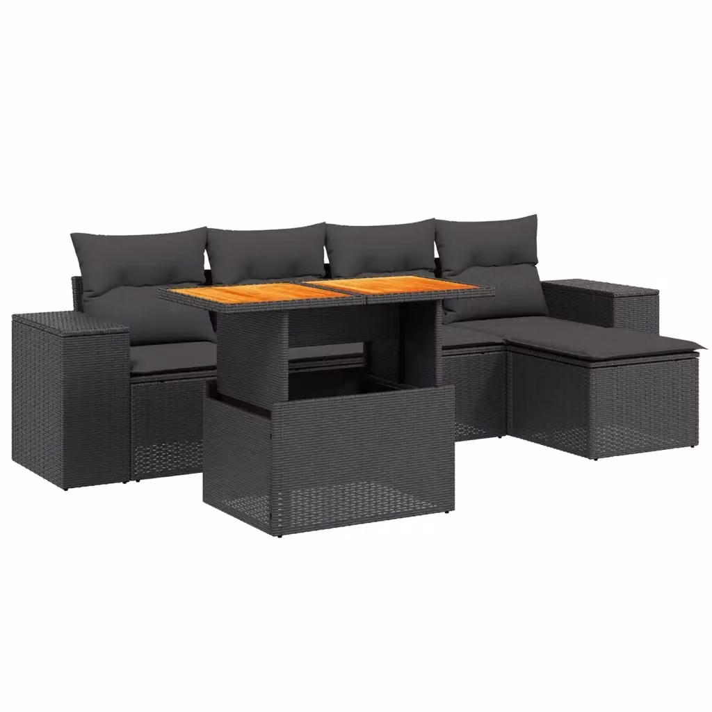 Set Divano da Giardino vidaXL 6 pz in Polyrattan Nero con Cuscini e Tavolino – 2