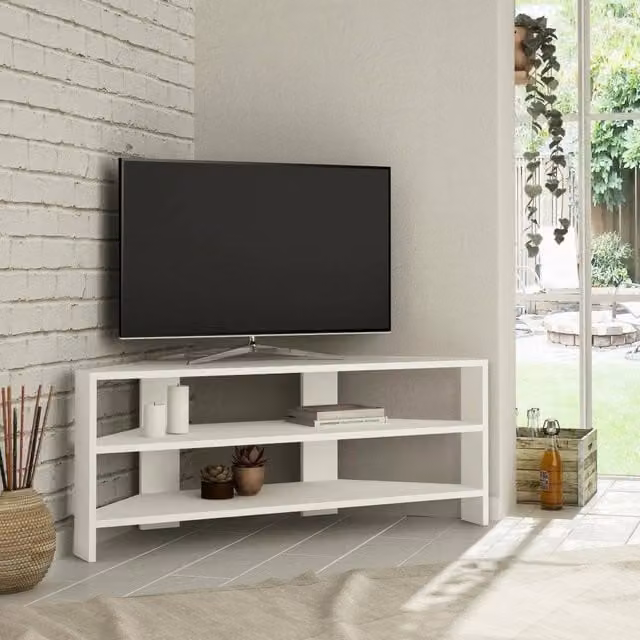 DMORA Mobile Porta TV Naypyidaw con 3 Ripiani, Bianco, L 110 cm x P 36 cm x H 45 cm